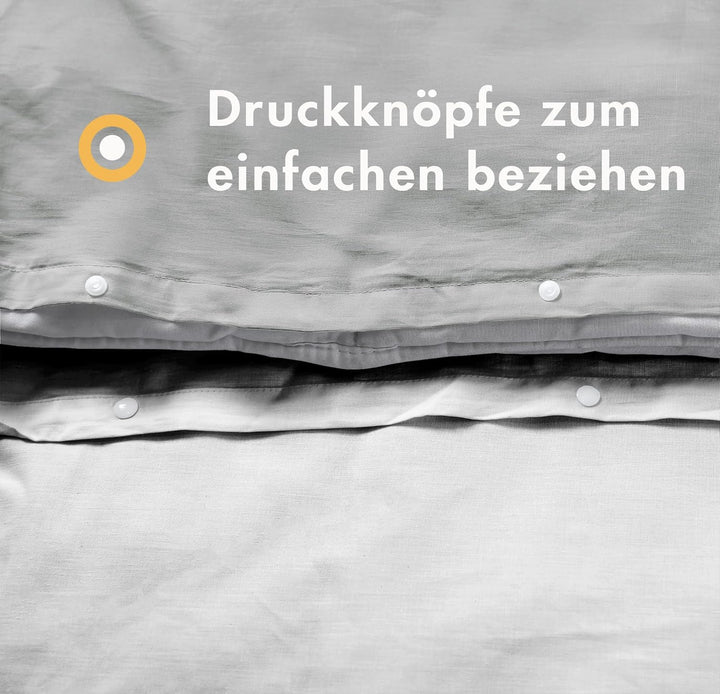 Sleeptime 100% Baumwolle Bettwäsche 240cm x 220cm Weiss/Grau - weich & bügelfrei Bettbezüge mit Druc