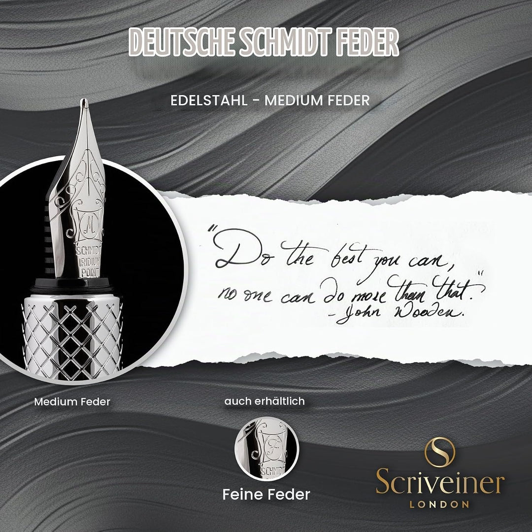 Scriveiner Luxury EDC Füllfederhalter (mittel), schwerer Taschenfüller mit Chrom, Schmidt Schreibfed
