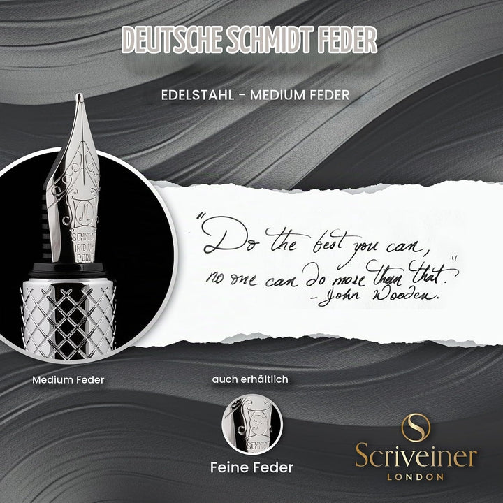 Scriveiner Luxury EDC Füllfederhalter (mittel), schwerer Taschenfüller mit Chrom, Schmidt Schreibfed