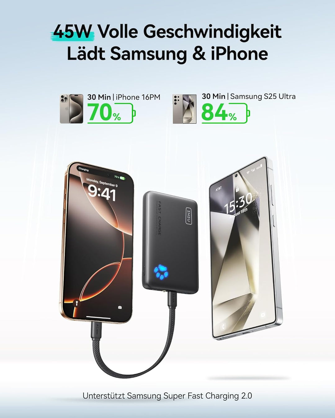 INIU Power Bank, 45W 10000mAh Powerbank Leichteste und Klein Aber Stark (USB C In & Out), PD3.0 Exte
