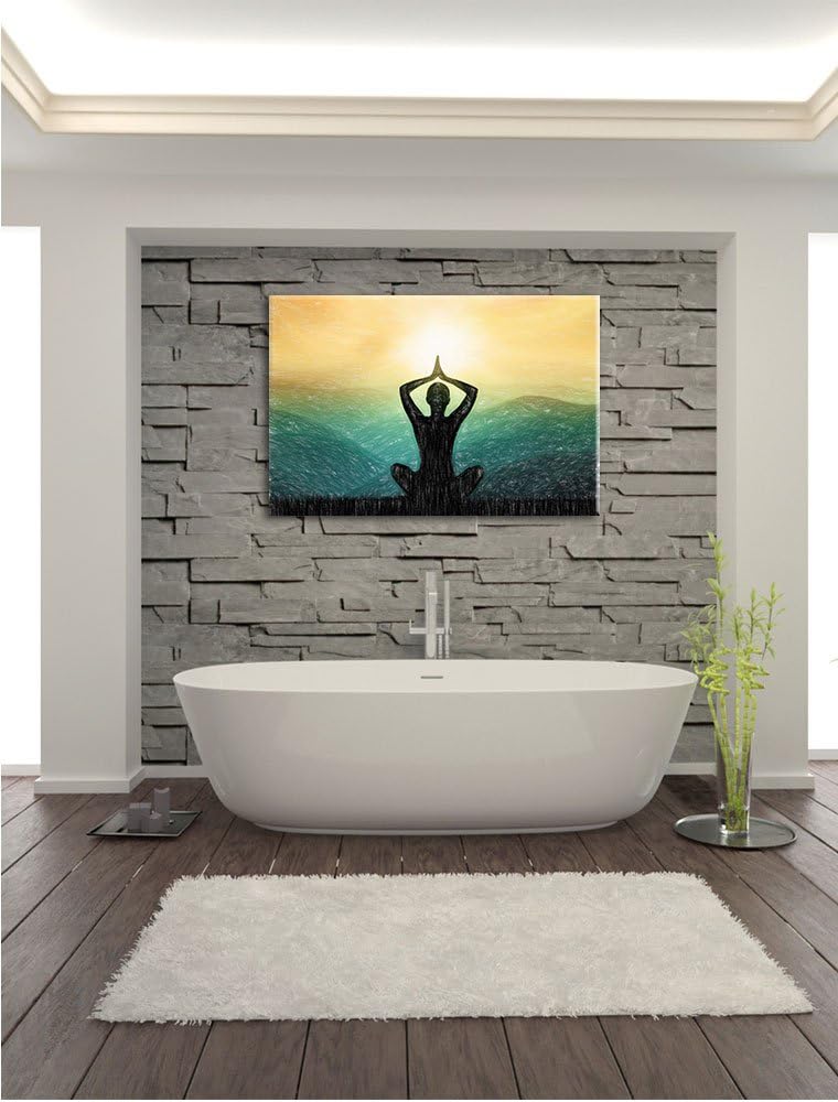 Pixxprint Yoga und Meditation in den Bergen Kunst Buntstift Effekt, Format: 100x70 auf Leinwand, 100