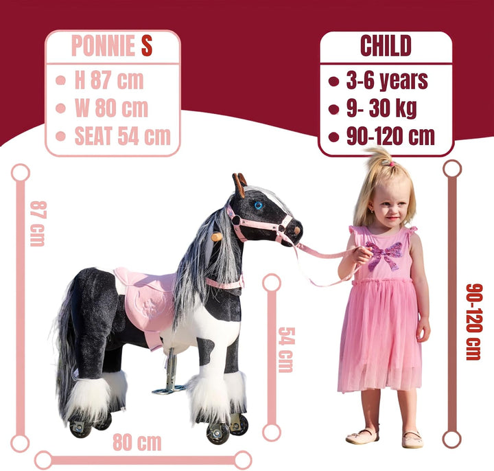 PONNIE Reitpferd mit Rollen Tiara S für Kinder 3-6 Jahre, 30 kg – Plüsch Spielpferd zum Reiten ohne