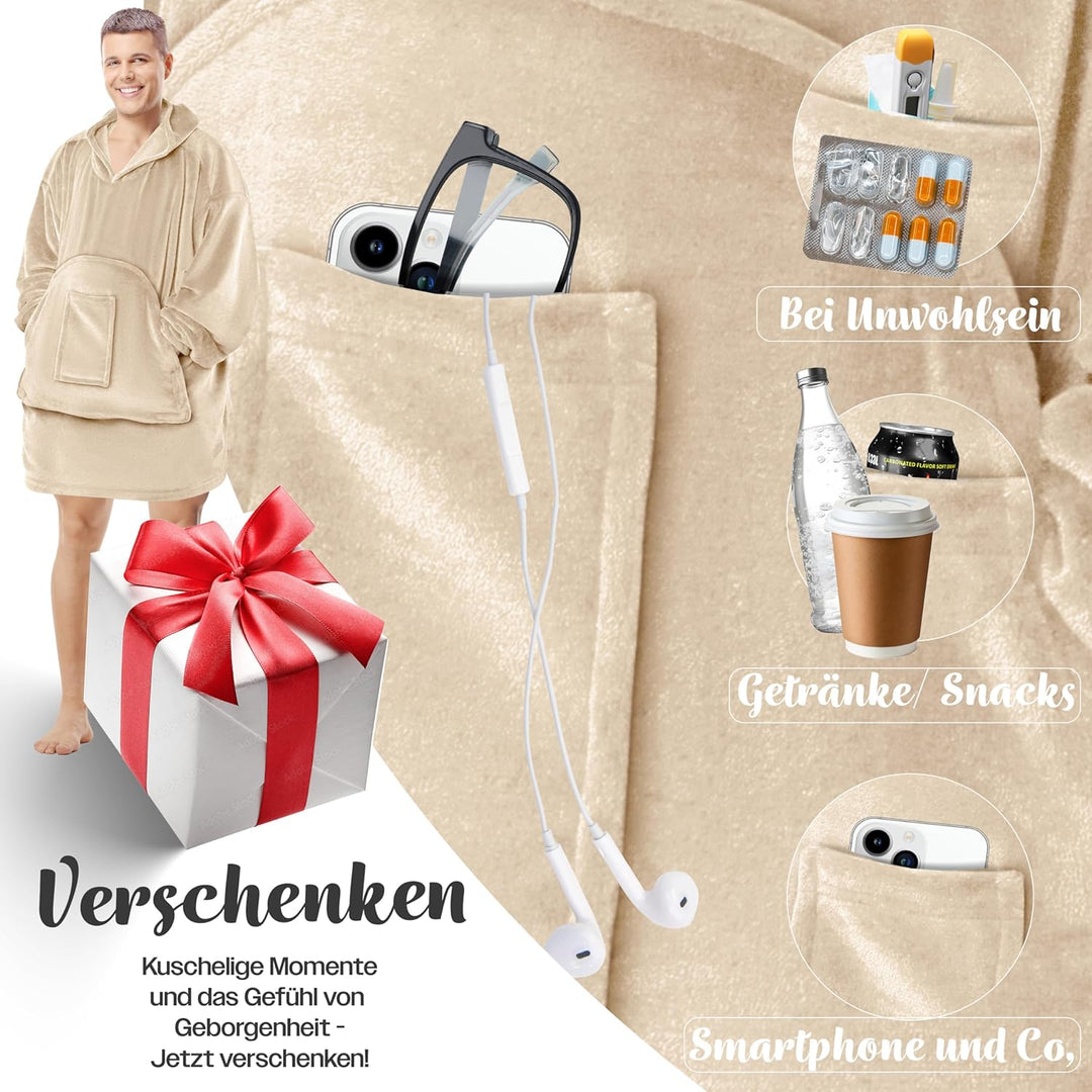KESSER® Hoodie Decke Kuscheldecke mit Ärmeln Deckenpullover Vielseitig Tragbare Decke zum Anziehen f