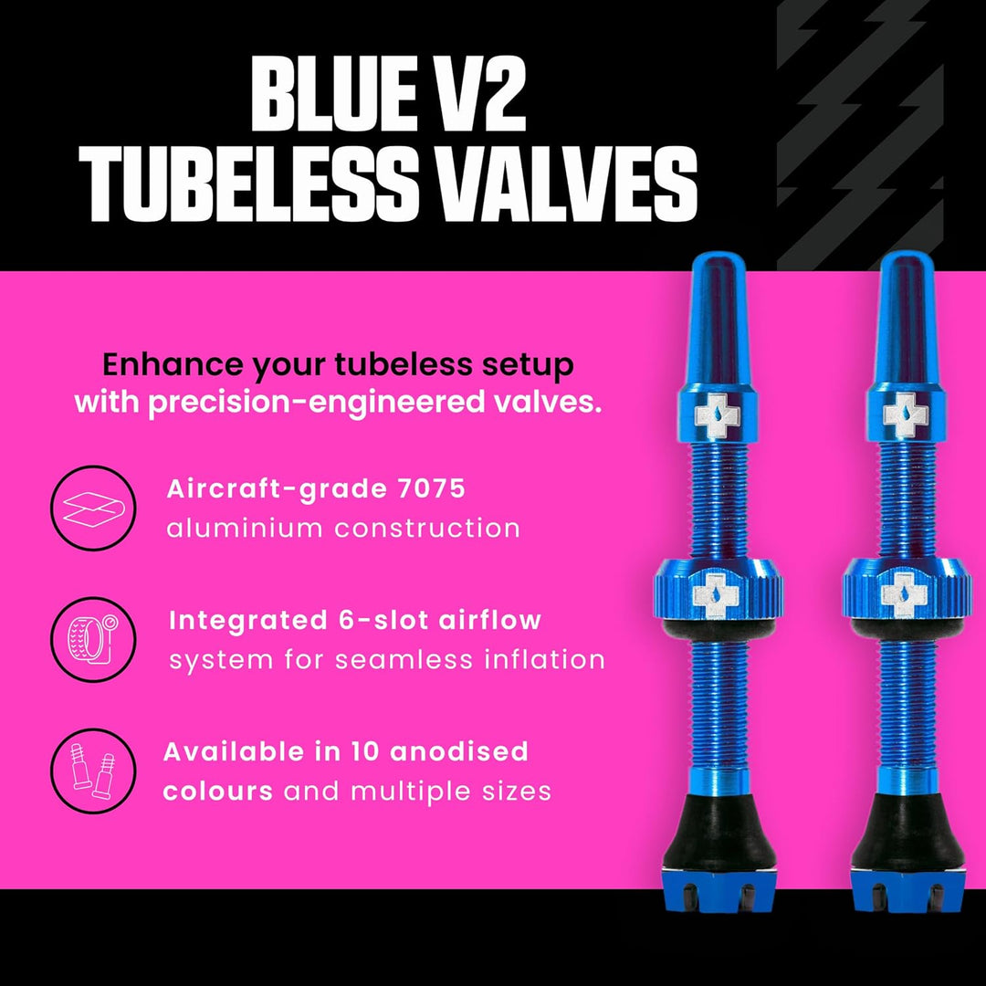 Muc-Off Unisex V2 Presta Tubeless Ventile, Blau, 44mm Blau 44mm, Blau 44mm
