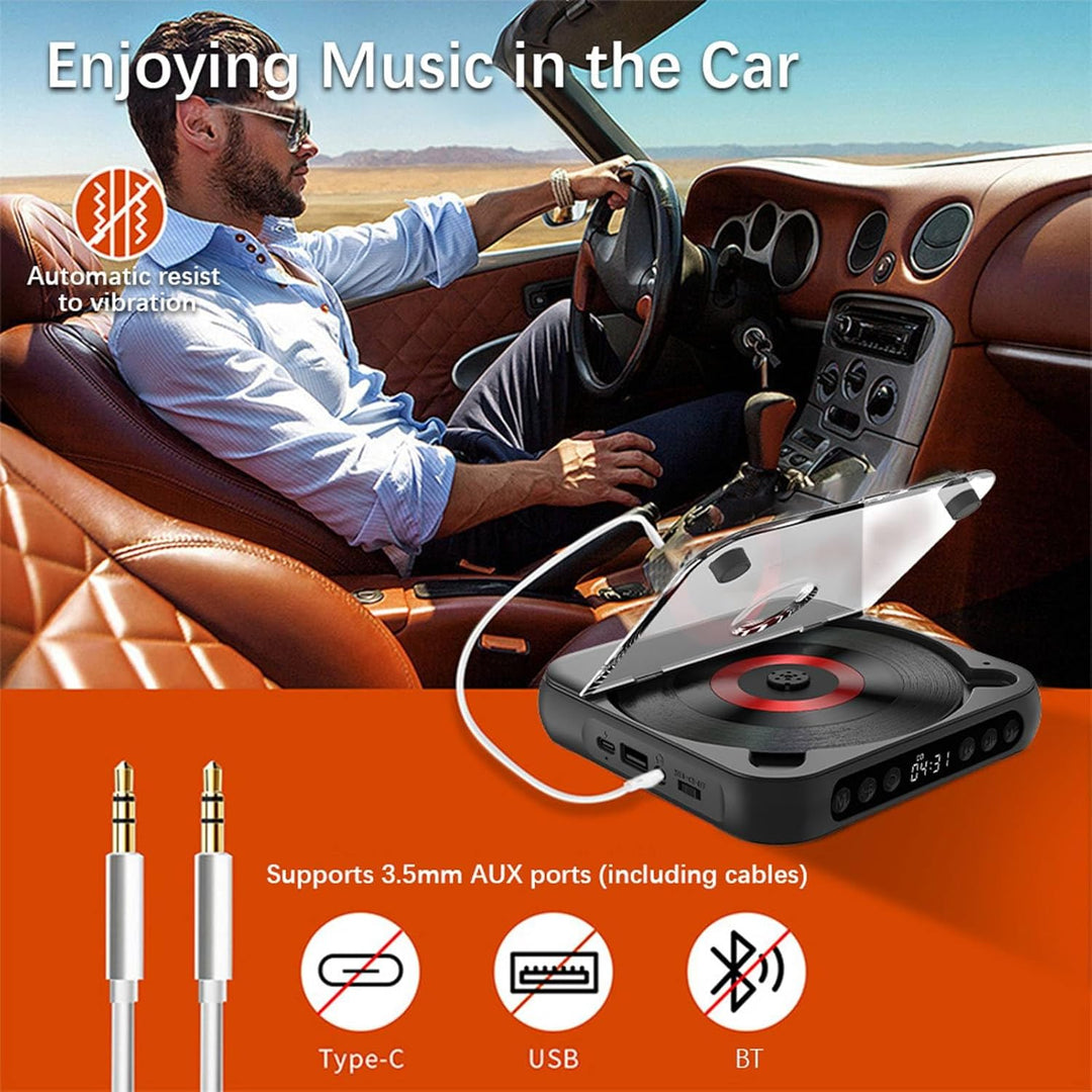 Kavolet Tragbarer CD-Player Walkman BT-Musik-Player, CD-Spieler mit staubdichter Abdeckung, Inklusiv