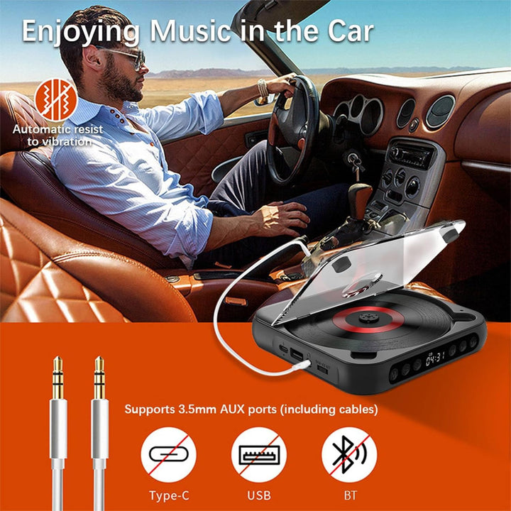 Kavolet Tragbarer CD-Player Walkman BT-Musik-Player, CD-Spieler mit staubdichter Abdeckung, Inklusiv