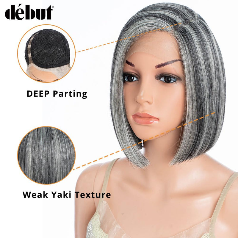 Début Lace Front Perücke für schwarze Damen Bob Perücke für weisse Damen Kunsthaar 24 cm 120g Natur