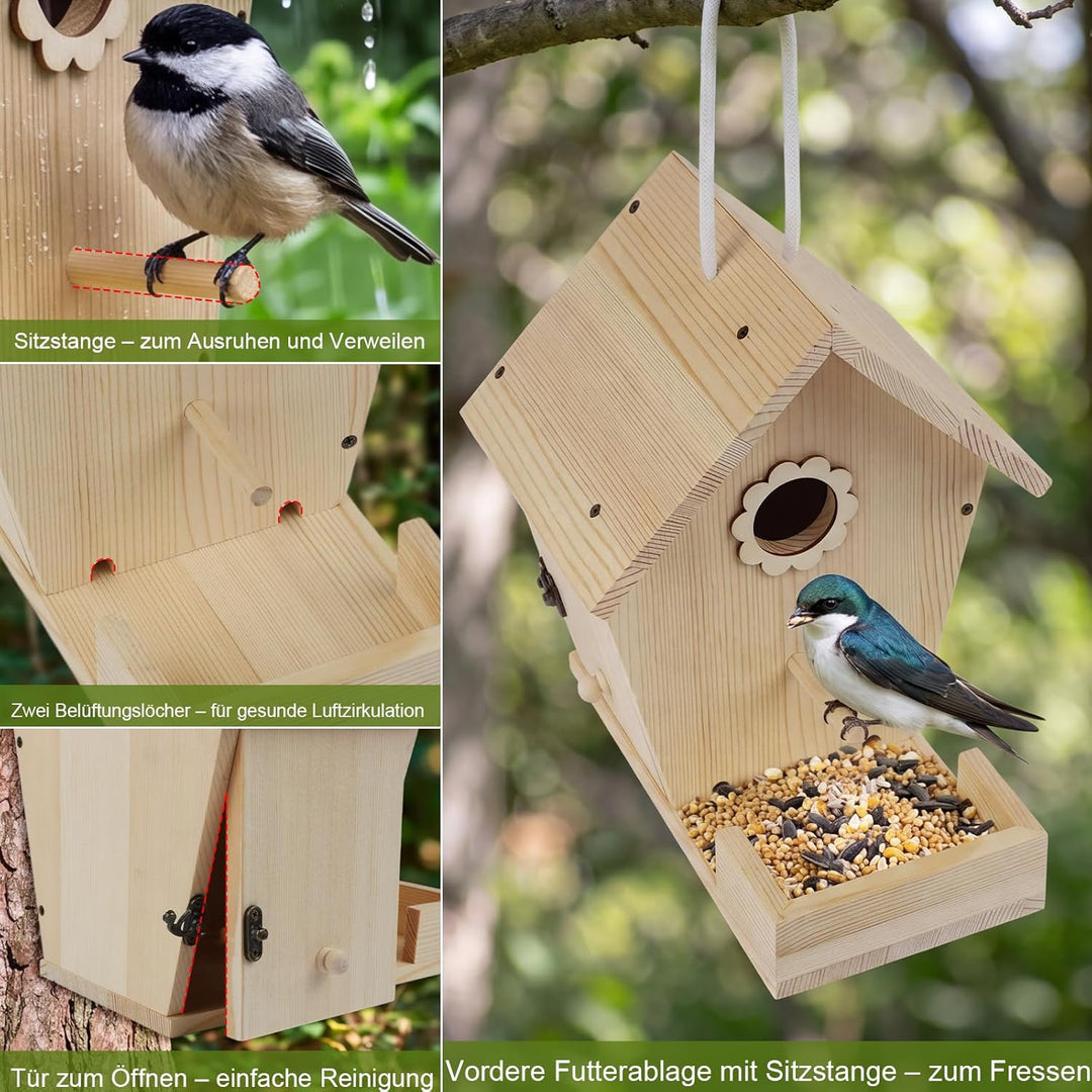 Vogelhaus Bausatz aus unbehandeltem Holz – Vogelhaus zum Bemalen für Kinder, Nistkasten & Futterstat