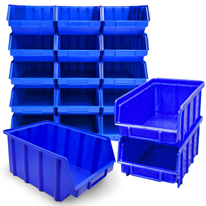15x Stapelboxen Blau Grösse 4 Werkstatt Garage Keller Sichtlagerboxen (LxBxH) 340x222x157mm Lagerbox