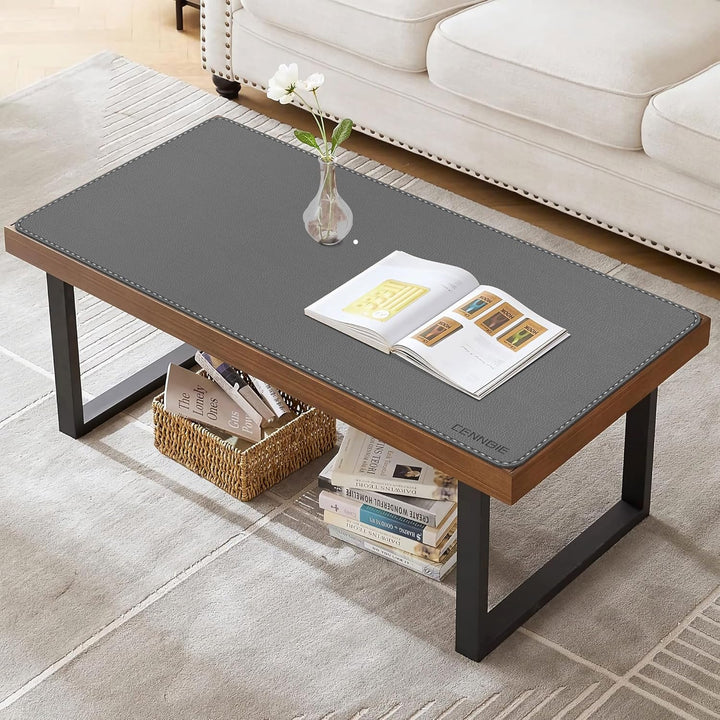 CENNBIE Schreibtischunterlage Leder 90 x 40cm, Extra grosse Tischunterlage, erweitertes PU-Leder Mau