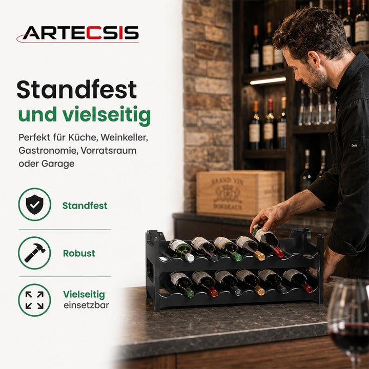 ARTECSIS Weinregal stapelbar Kunststoff für 12 Flaschen, stabiles Flaschenregal in Gastronomie-Quali