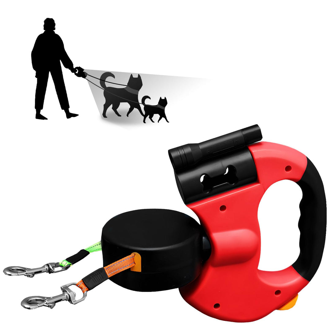 Doppelleine für 2 Hunde - Flexible Einziehbare Hundeleine Mit LED Licht, 3m, Ausziehbar Mit Bequemem
