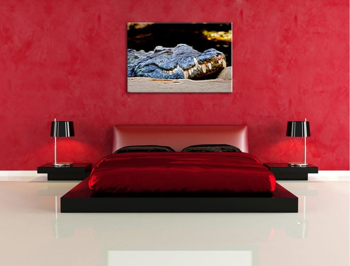 Dark gigantisches Krokodil Deluxe Format: 100x70 cm auf Leinwand, XXL riesige Bilder fertig gerahmt