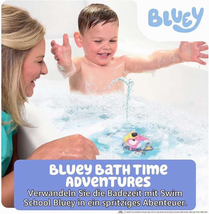 Toomies Swim School Bluey Badespielzeug, Schwimmende Wasserfontäne Bluey, Zieh-den-Schwanz Wasserspr