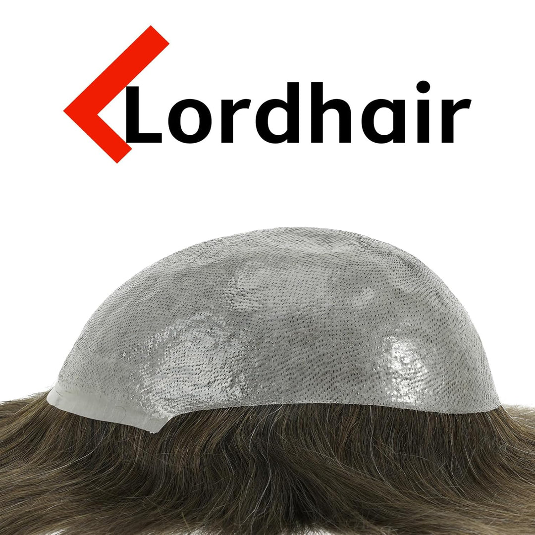 Lordhair Perücke für Herren, Toupet Herren aus natürlichem Echthaar, 0,08 mm vorn, 1/2 Zoll, V-loope