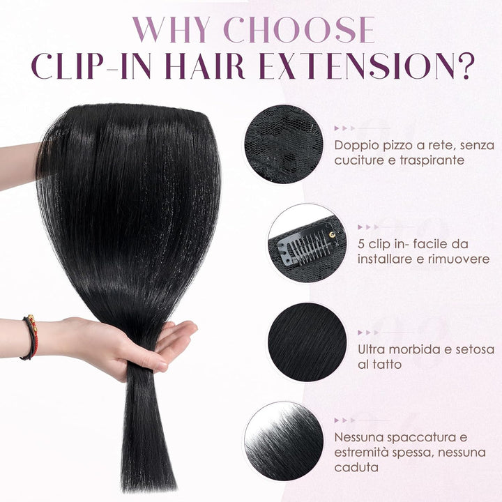 UK-Fashion-Shop Extensions Echthaar Clip #1 Lackschwarz 30cm Unsichtbare Clip in Extensions Echtahha