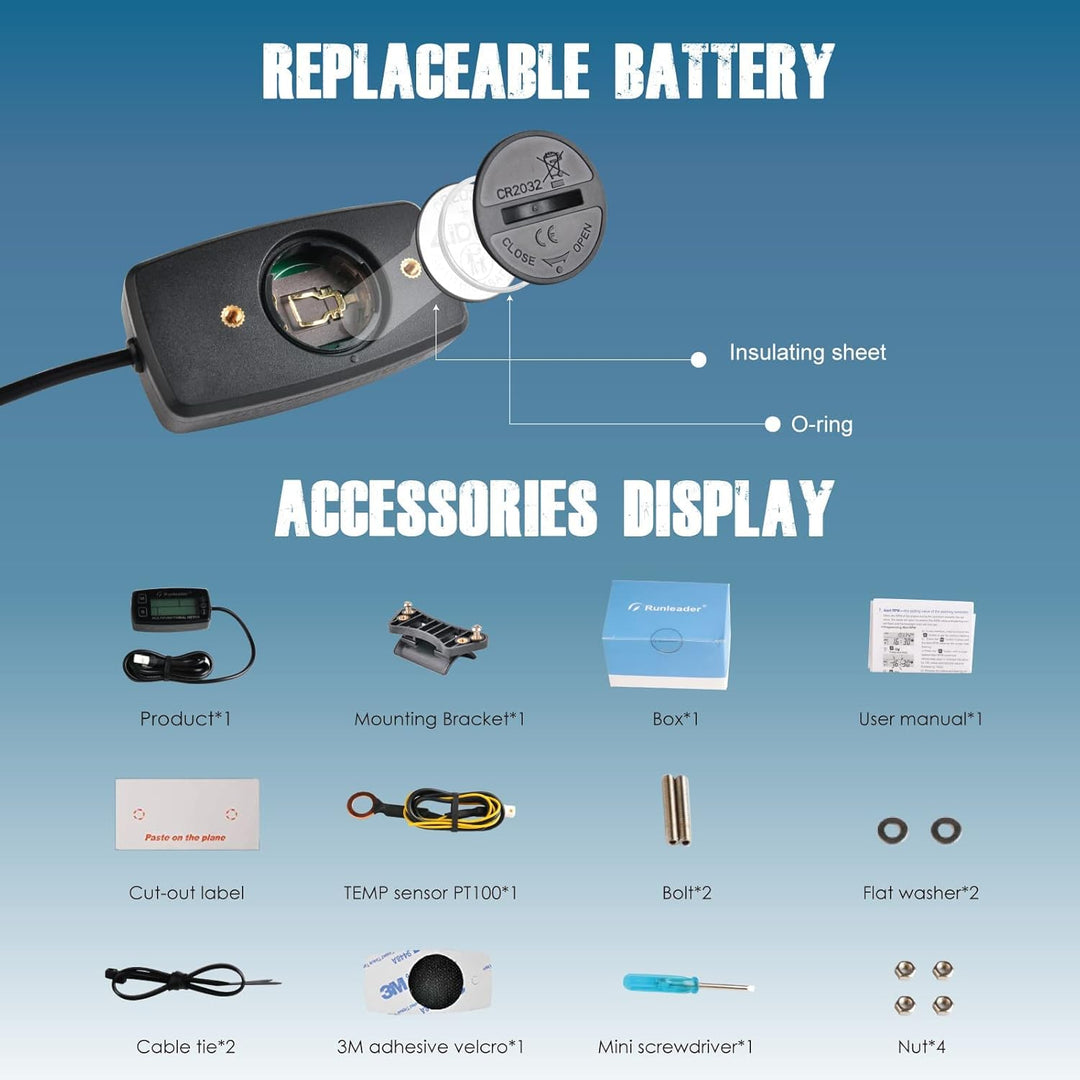 Runleader Digitaler Tachometer, Motortemperaturanzeige mit offizieller Universalhalterung, Drehzahl-