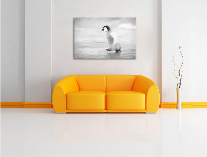 Pixxprint Kaiserpinguinkücken als Leinwandbild/Grösse: 100x70 cm/Wandbild/Kunstdruck/fertig bespannt