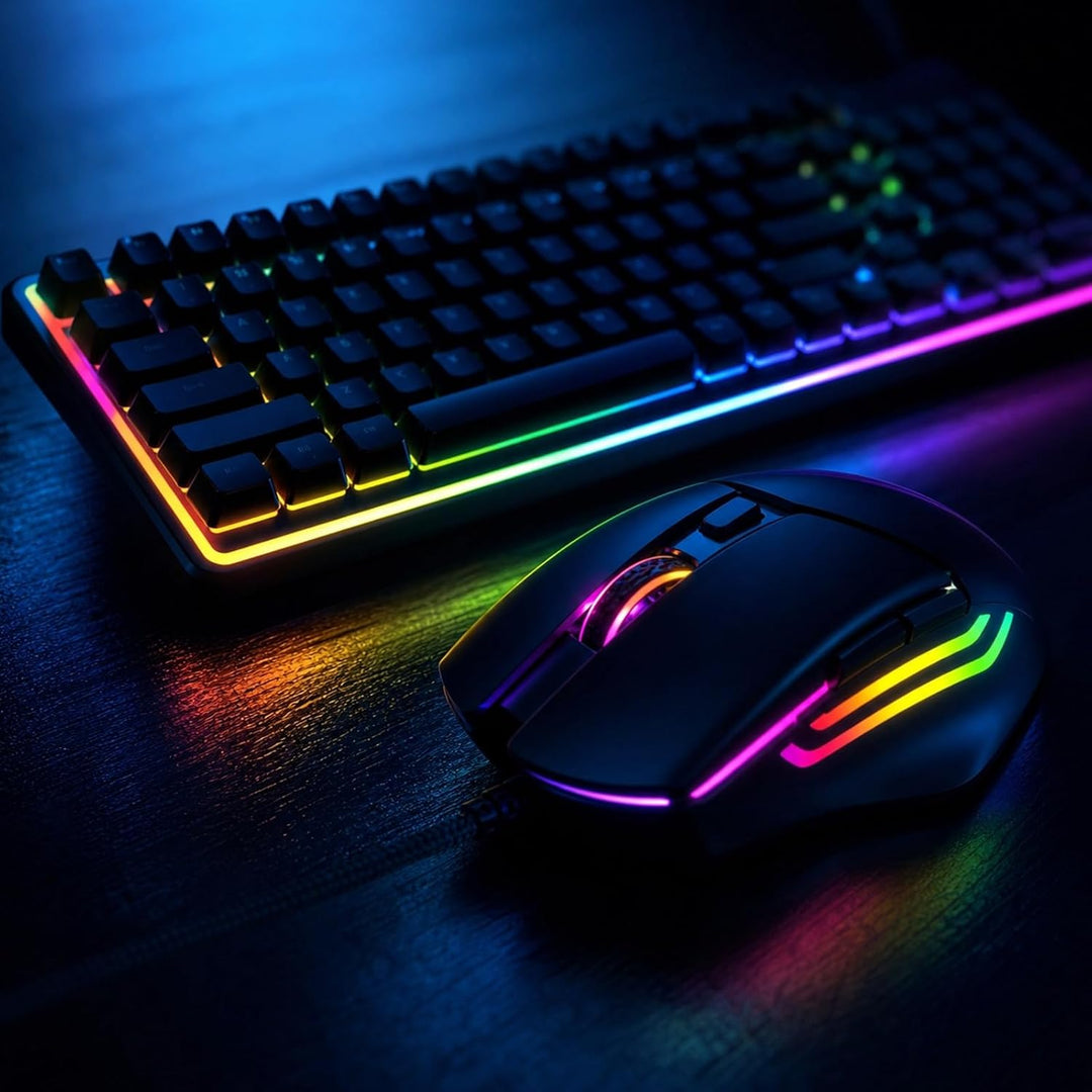 QWERTZ Kabelgebundenes Tastatur Maus Set, USB Full-Size Tastatur mit RGB LED Beleuchtung, leise Memb