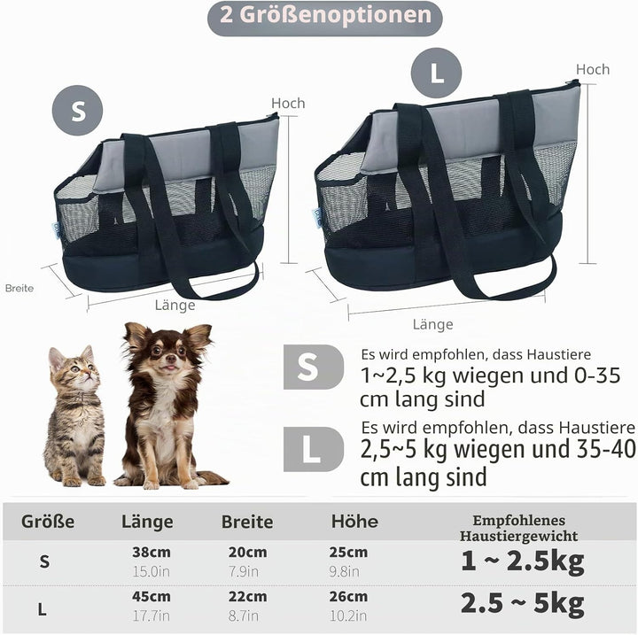 PETCUTE Transporttasche für Kleine Hunde und Katzen,Atmungsaktive Haustiertragetasche,Hundetasche Ka