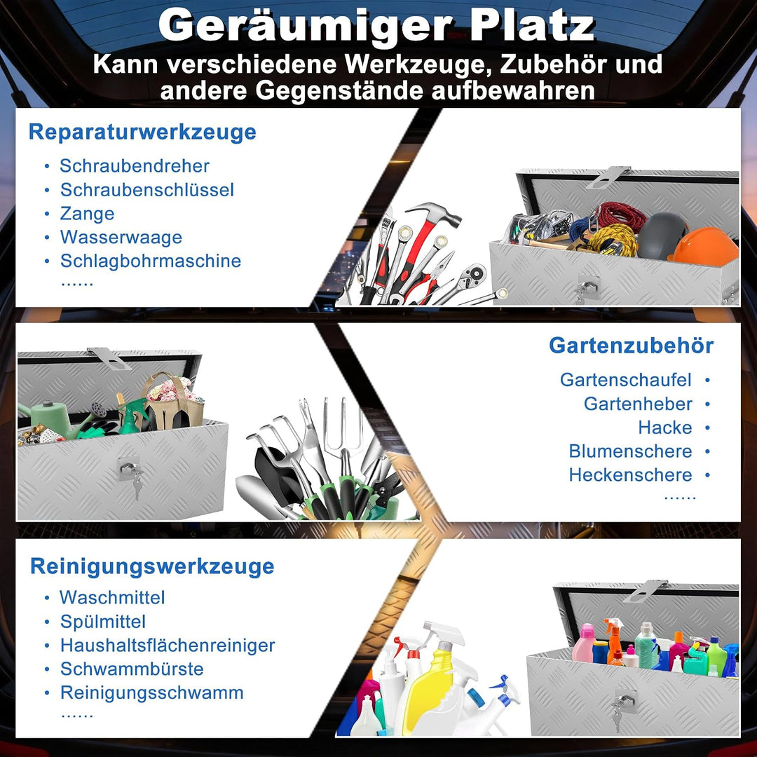 Froadp Aluminium Kiste mit Deckel, 600x260x200 mm Alubox Werkzeugkiste abschliessbar, wasserdichte A