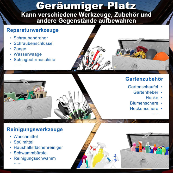 Froadp Aluminium Kiste mit Deckel, 600x260x200 mm Alubox Werkzeugkiste abschliessbar, wasserdichte A