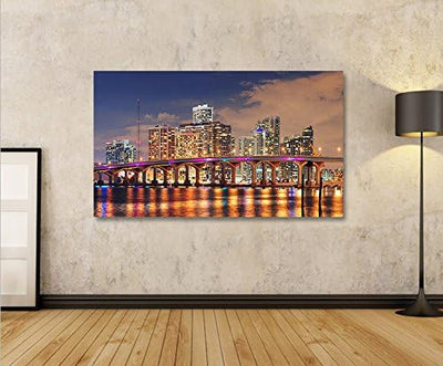 islandburner Bild Bilder auf Leinwand Miami V3 Florida Beach Skyline 1p XXL Poster Leinwandbild Wand