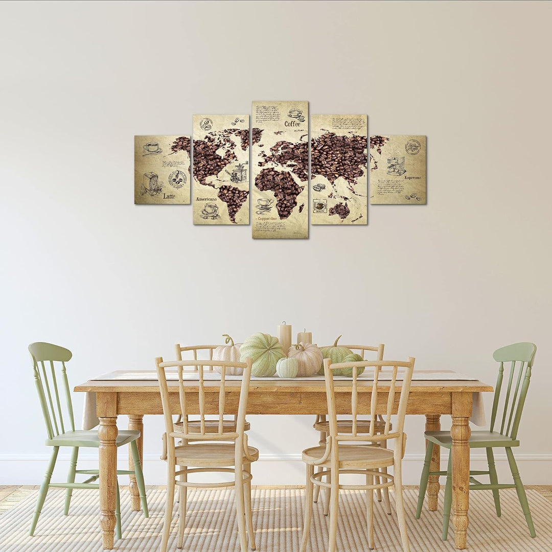 Runa Art Wandbilder Küche Kaffee 5 Teilig Bild auf Vlies Leinwand Deko Esszimmer Küchenbilder Weltka