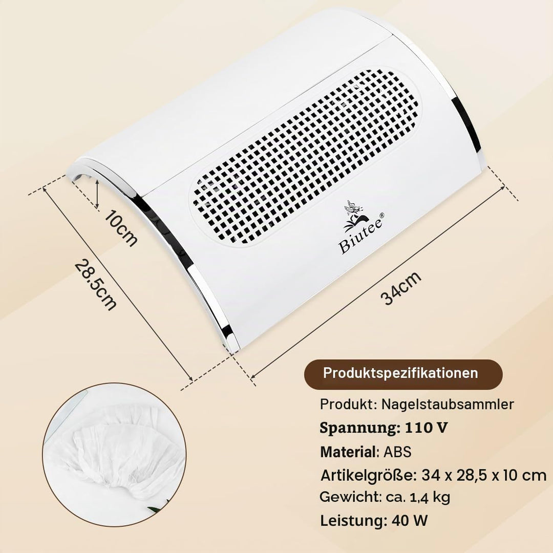 Biutee Nagelstaubsauger Professionell 40W, Leistungsstarke Staubabsaugung für Nägel mit 2 Staubbeute
