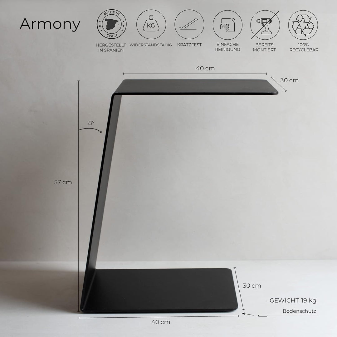 MILUKA Beistelltisch schwarz Metall 30 x 40 cm | Kleiner Tisch c Form ideal as Wohnzimmertisch, Couc