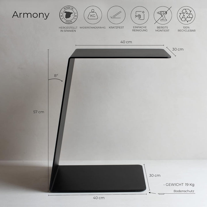 MILUKA Beistelltisch schwarz Metall 30 x 40 cm | Kleiner Tisch c Form ideal as Wohnzimmertisch, Couc