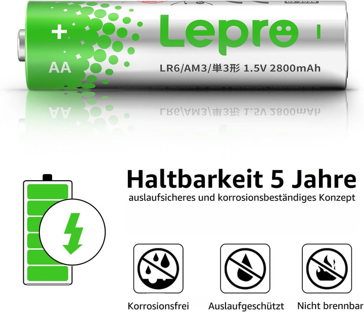 Lepro AA Batterien, 100 Stück, Alkaline Batterie AA mit 1.5V - Langlebig, Leistungsstark & Auslaufsi