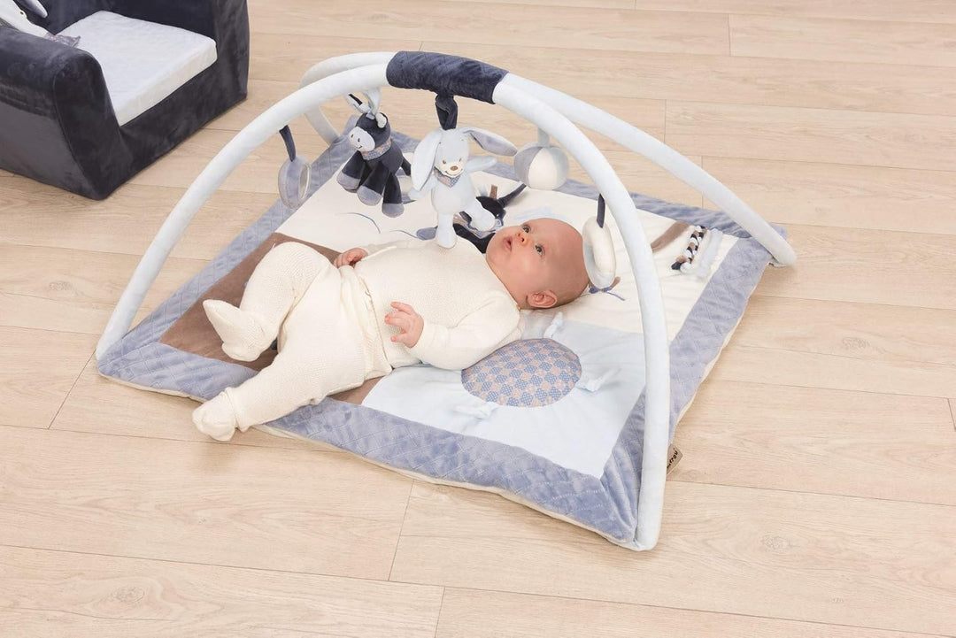 Nattou Krabbeldecke mit Spielbogen, Alex und Bibou, 74 x 68 x 25 cm, Blau 74x68x25 cm (1er Pack), 74