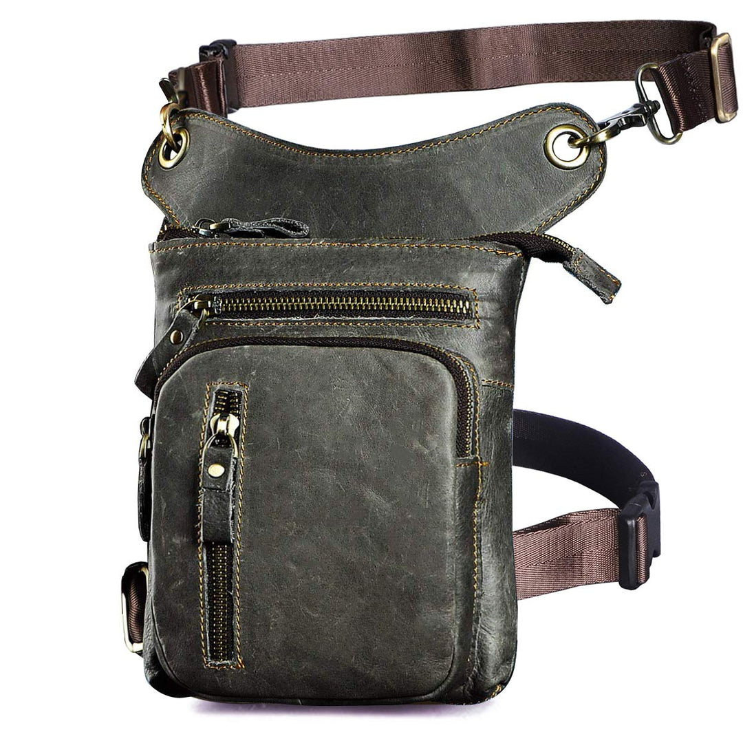 Le'aokuu Herren Leder Motorrad Hüfttasche Messenger Schulter Drop Leg Bag 211-11 2 Grau, 211-11 2 Gr