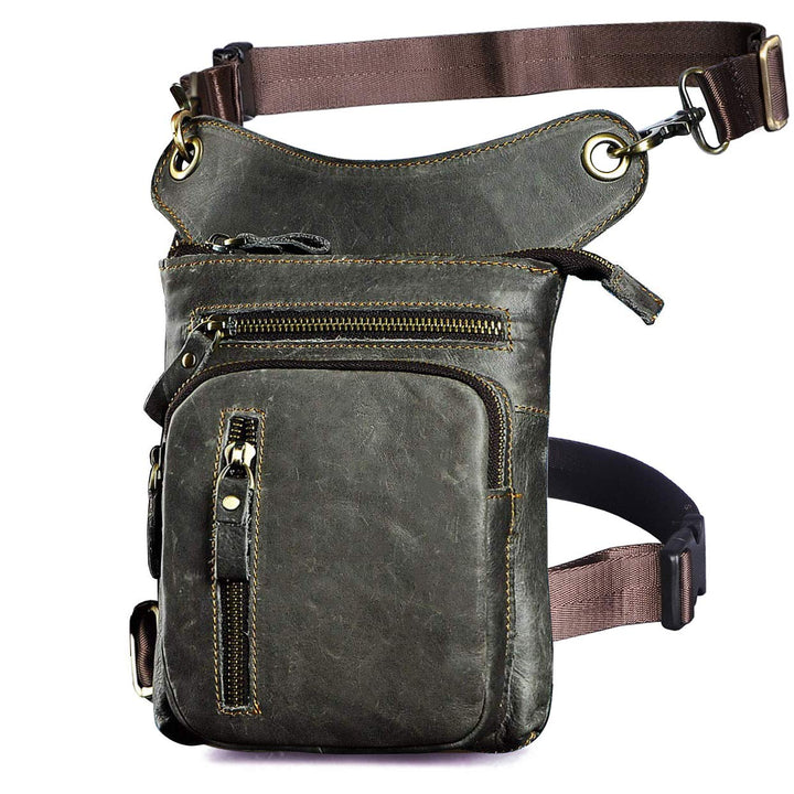 Le'aokuu Herren Leder Motorrad Hüfttasche Messenger Schulter Drop Leg Bag 211-11 2 Grau, 211-11 2 Gr