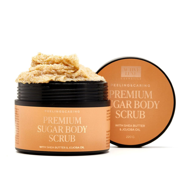 Active Luxe Premium Sugar Scrub – Zuckerpeeling Körper mit Schokolade & Orange Duft für weiche Haut