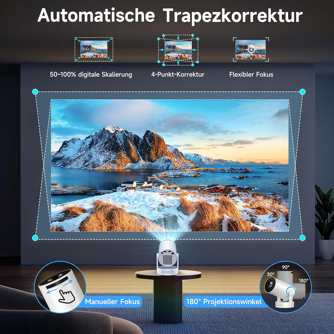 Mini Beamer, Philoent Smart Projektor 4K/1080P Unterstützt Neueste Apps WiFi 6 Bluetooth 5.4 Auto Sc