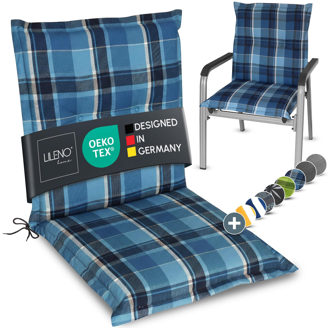 LILENO HOME Gartenstuhl Auflagen als [1er Set - Niedriglehner] in Karo Blau - bequeme Liegen als Sit