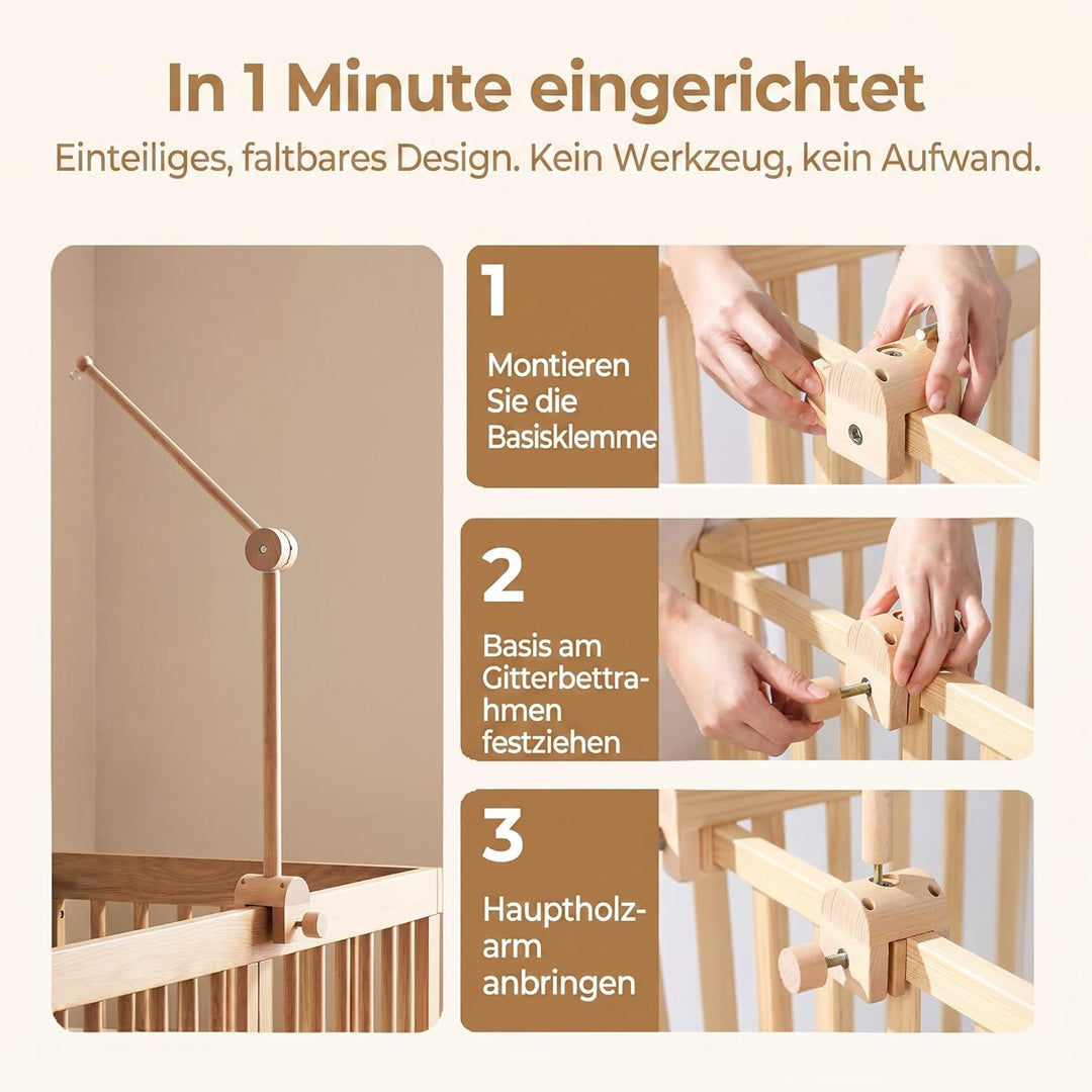 Mobile Halterung Holz für Babybett, Mobile Halterung Wickeltisch für Kinderzimmer-Dekoration, Angepa