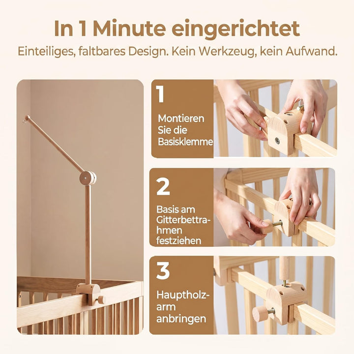 Mobile Halterung Holz für Babybett, Mobile Halterung Wickeltisch für Kinderzimmer-Dekoration, Angepa