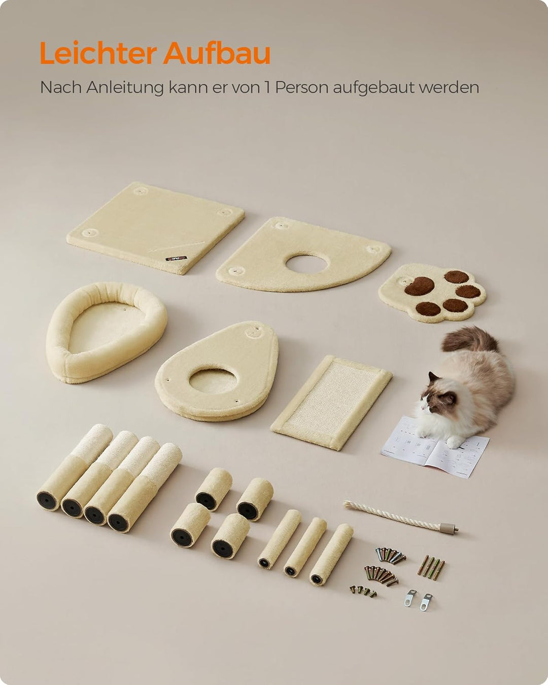 Feandrea Kratzbaum, Katzenbaum niedlich, mit Plattform, Höhle, Kratzrampe, mehrstöckig, Katzenkratzb