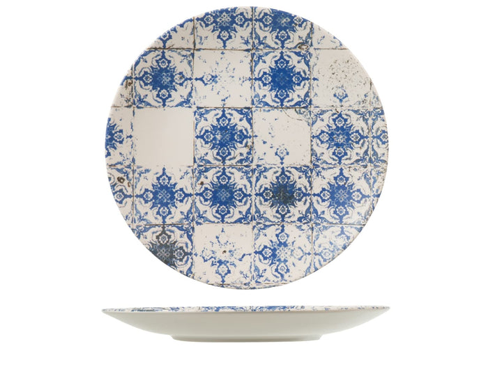 H&h set 12 piatti piani lotus in stoneware blu e avorio cm 28 Lotus Piatti Piani, Lotus Piatti Piani