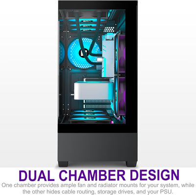 FOIFKIN PC Gehäuse - Vorinstallierter 5 PWM ARGB-Lüfter, ATX Mid-Tower Gaming PC Gehäuse, 270° Panor