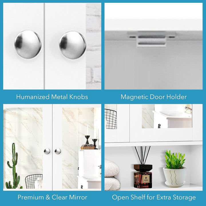 GIANTEX Hängeschrank mit Spiegel, Spiegelschrank Wandschrank mit 2 Türen, Badschrank Badezimmerschra
