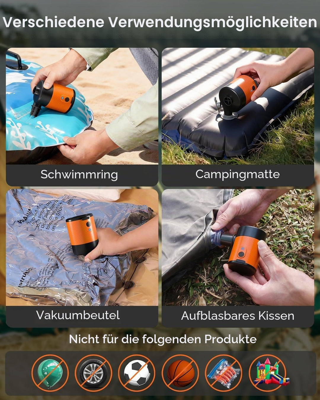 Mojimdo Mini Elektrische Luftpumpe Akku 4000 mAh – Tragbare Pumpe, 5000 Pa, 450 L/Min, Kabellos, 2-i
