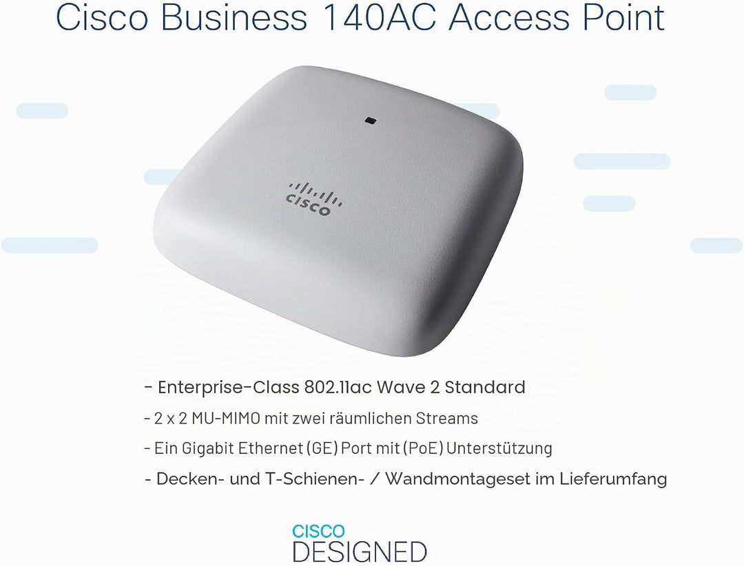 Cisco Business 140AC 802.11ac 2x2 Wave 2 Access Point 1 GbE-Port – Deckenmontage, eingeschränkter Sc