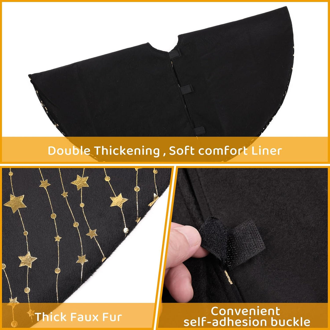 KONVINIT Weihnachtsbaumdecke Rund Schwarz Plüsch Christmasbaumdecke mit Sternen Weihnachtsbaum Rock