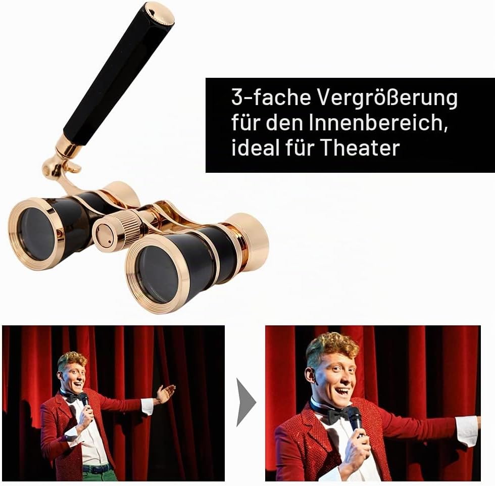 Fernglas, tragbares 3X25 Opera Theatre Binokular Teleskop für Frauen Mädchen Kinder(Schwarz)