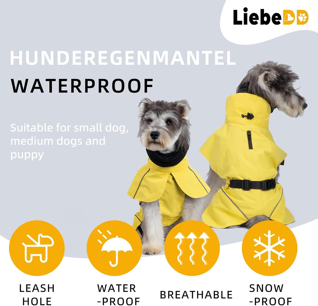 Hunderegenmantel Wasserdicht Regenjacke Hund mit Geschirrloch, Reflektierende Regencape Hund Verstel