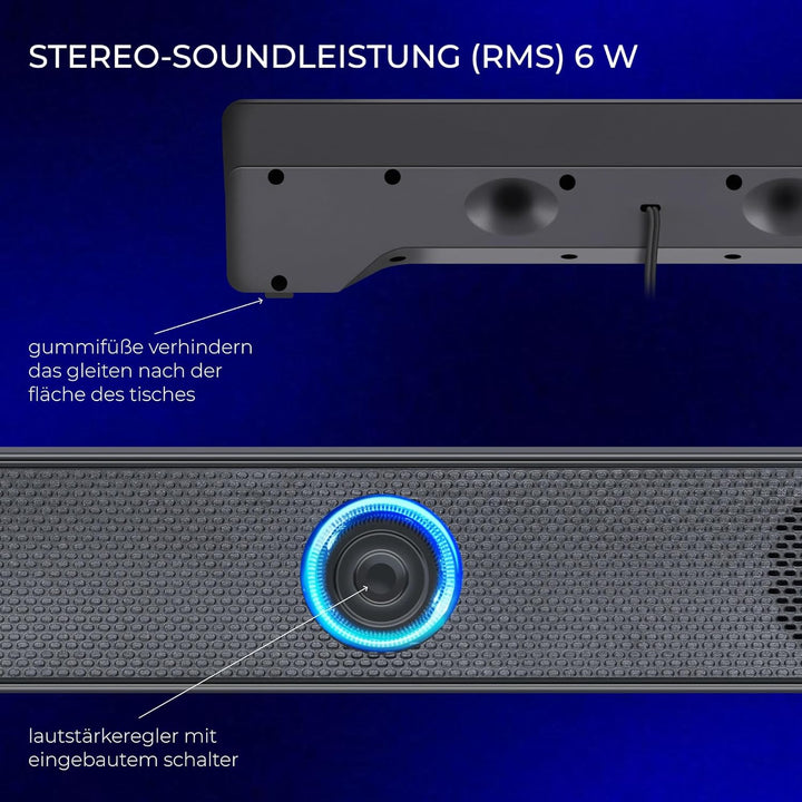 Defender® Z2 PC Lautsprecher – 2.0 Soundbar für PC, Laptop & Monitor – 6W Stereo Speaker mit LED-Lau